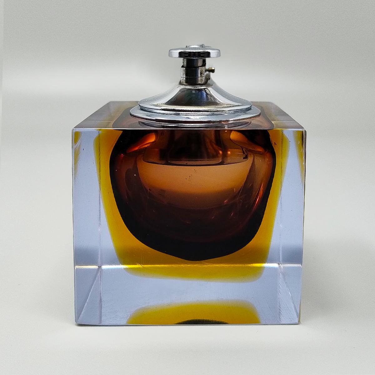 1960er Jahre Wunderschönes braunes Tischfeuerzeug aus Murano Glass Sommerso von Flavio Poli (Muranoglas)