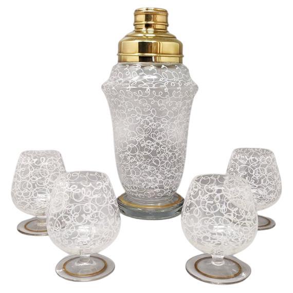 1960s Stunning Cocktail Shaker Set with Four Glasses, Made in Italy For Sale