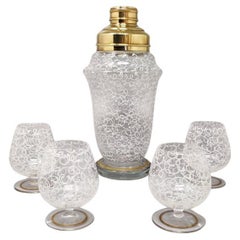 Retro 1960s Stunning Cocktail Shaker Set with Four Glasses, Made in Italy