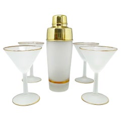 1960s Stunning Cocktail Shaker Set with Four Glasses. Made in Italy