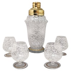 1960s Stunning Cocktail Shaker Set with Four Glasses, Made in Italy