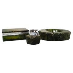 1960s, Stunning Green Alabaster Smoking Set by Romano Bianchi