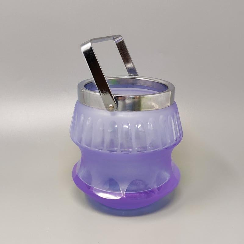 Mid-Century Modern 1960s Stunning Purple Ice Bucket Hand Carved In Murano Glass. Made in Italy