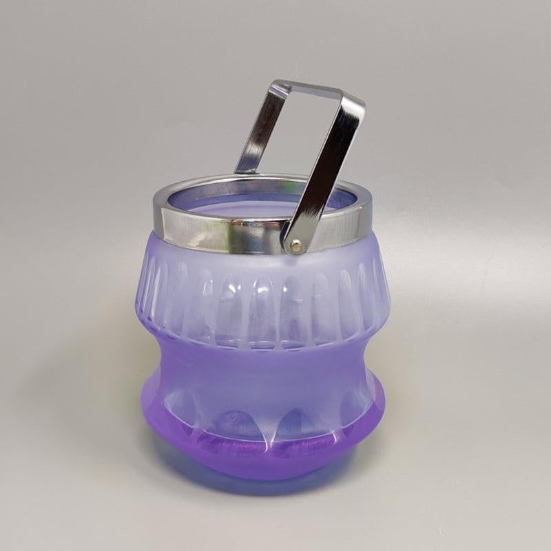 Italian 1960s Stunning Purple Ice Bucket Hand Carved In Murano Glass. Made in Italy