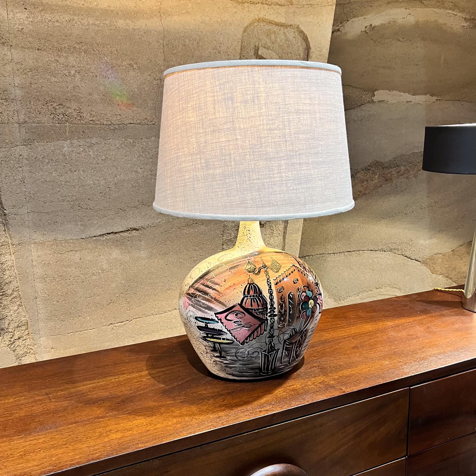 1960s Style Guido Gambone Hand Painted Italian Ceramic Table Lamp  For Sale 7