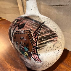 Lámpara de mesa de cerámica italiana pintada a mano estilo años 60 Guido Gambone