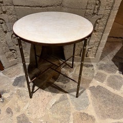 1960s Style Maison Baguès French Round Side Table Faux Bamboo