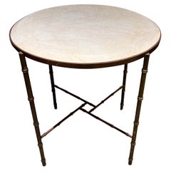 1960s Style Maison Baguès French Round Side Table Faux Bamboo