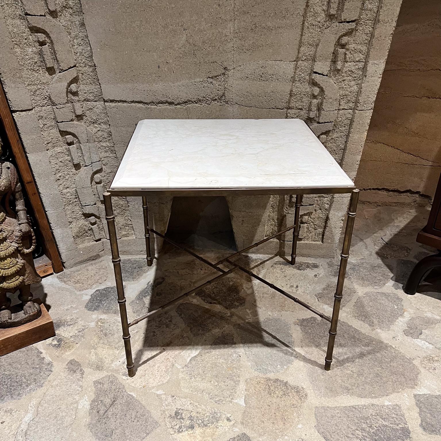 1960s Style Maison Baguès French Square Side Table Faux Bamboo Travertine en vente 4