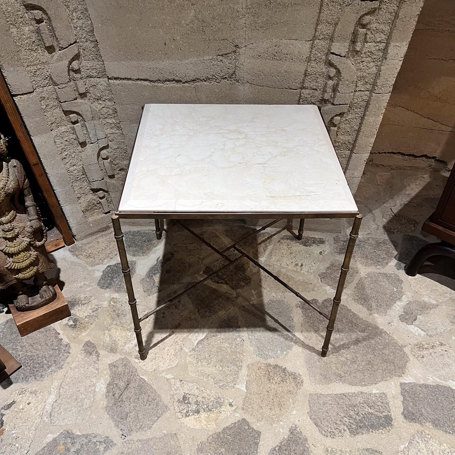 1960s Style Maison Baguès French Square Side Table Faux Bamboo Travertine en vente 5