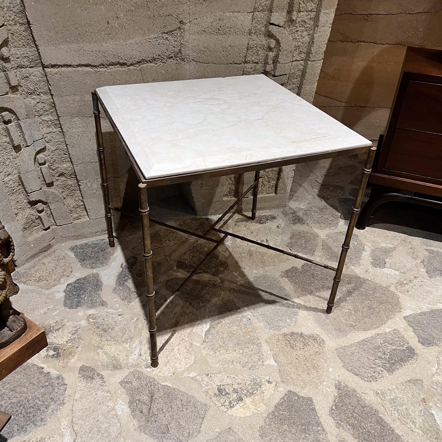 1960s Style Maison Baguès French Square Side Table Faux Bamboo Travertine en vente 6
