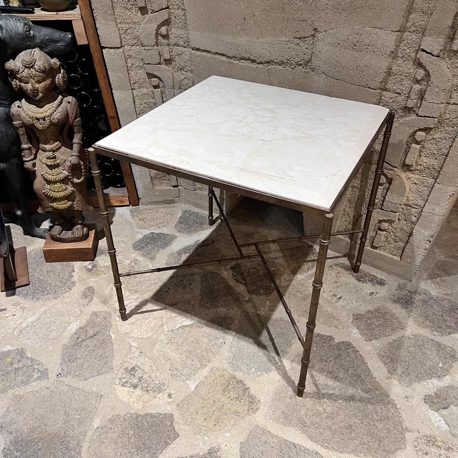 1960s Style Maison Baguès French Square Side Table Faux Bamboo Travertine en vente 7