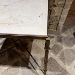 1960s Style Maison Baguès French Square Side Table Faux Bamboo Travertine