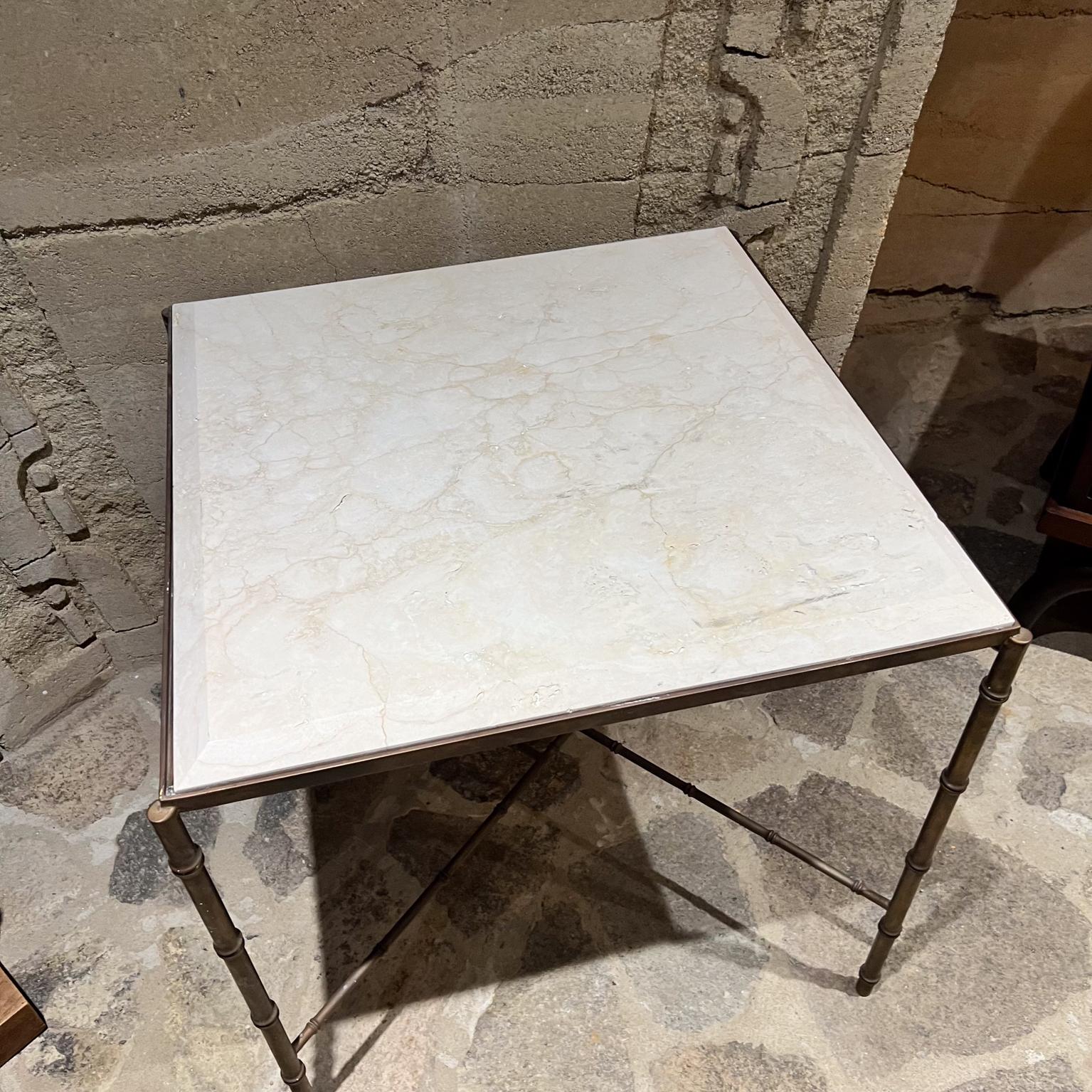 Mid-Century Modern 1960s Style Maison Baguès French Square Side Table Faux Bamboo Travertine en vente