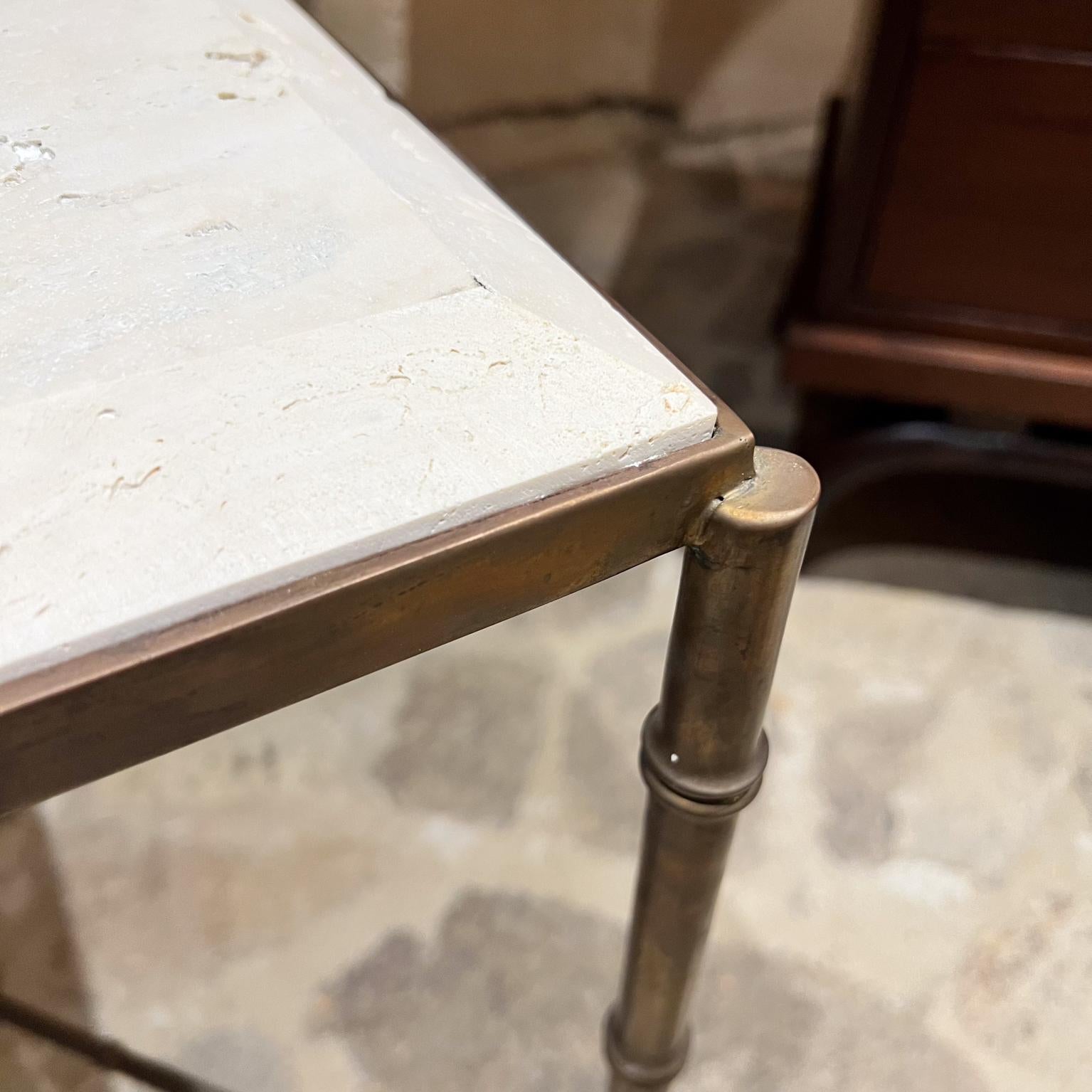 1960s Style Maison Baguès French Square Side Table Faux Bamboo Travertine Bon état - En vente à Chula Vista, CA