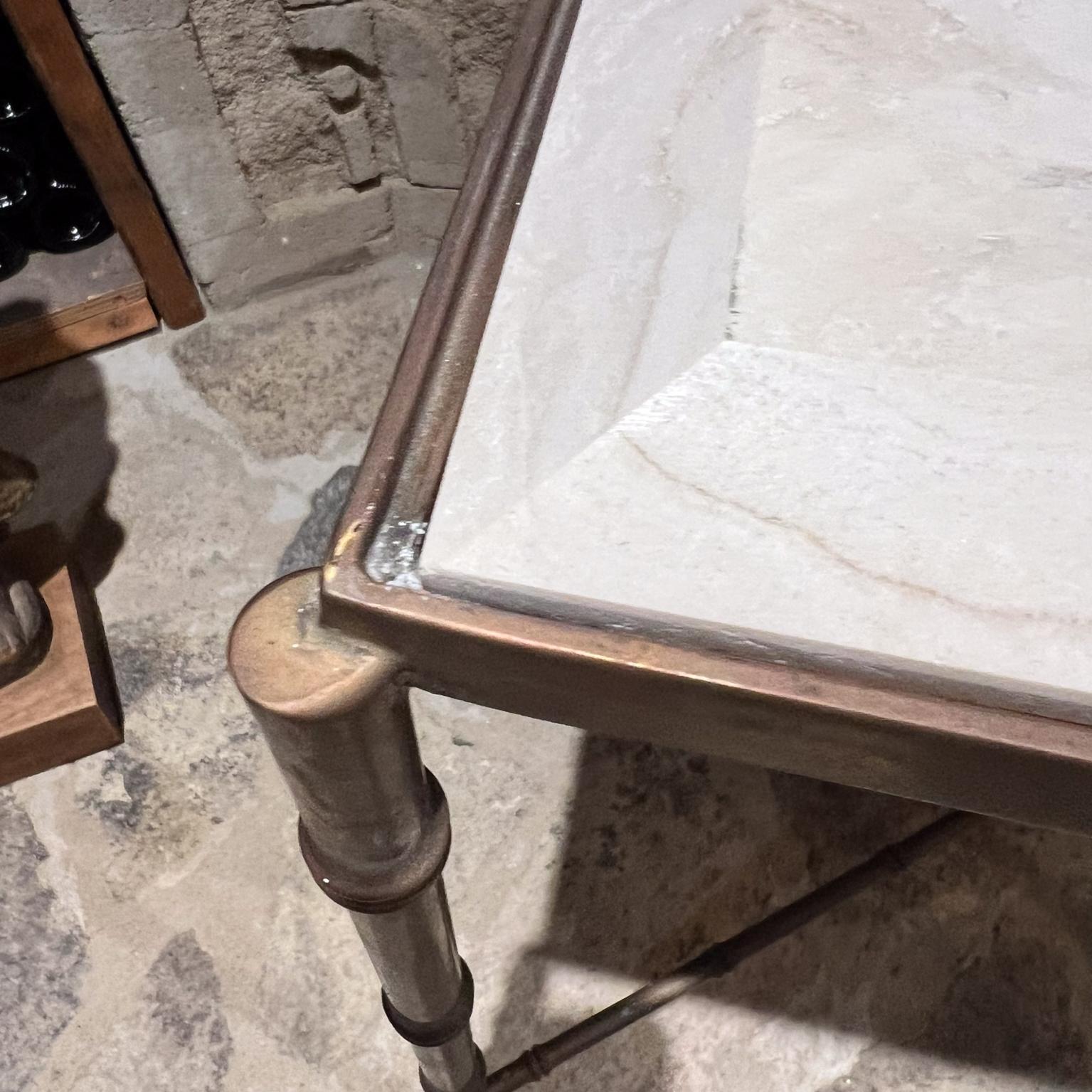 Milieu du XXe siècle 1960s Style Maison Baguès French Square Side Table Faux Bamboo Travertine en vente