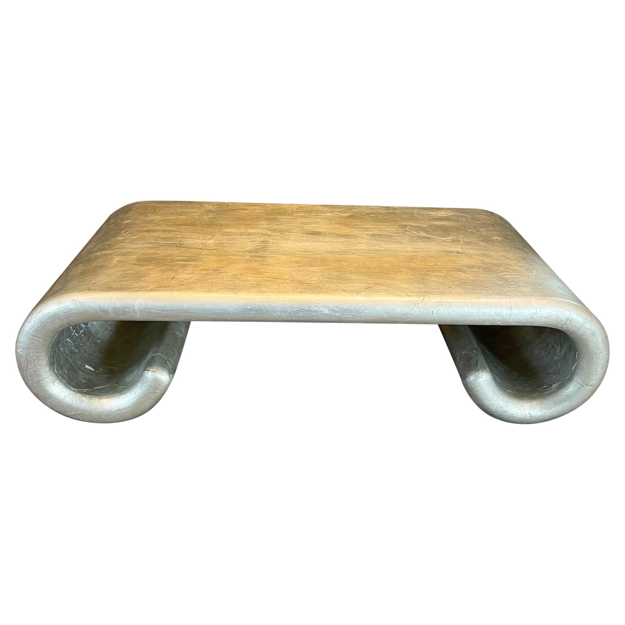 1960s Style of Aldo Tura Silver Leaf Goatskin Coffee Table Italy