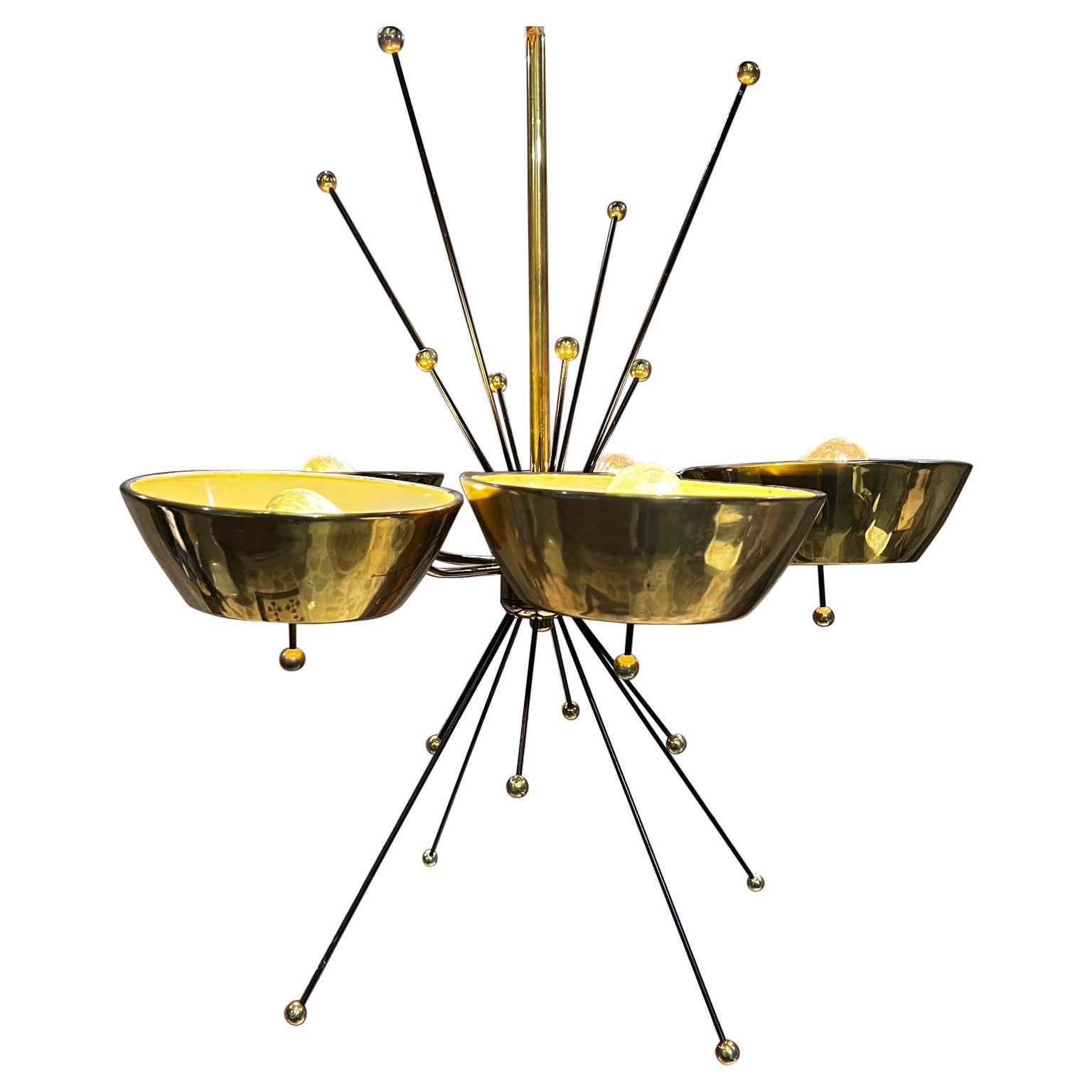 1960s Style Paavo Tynell Atomic Brass Chandelier Italy