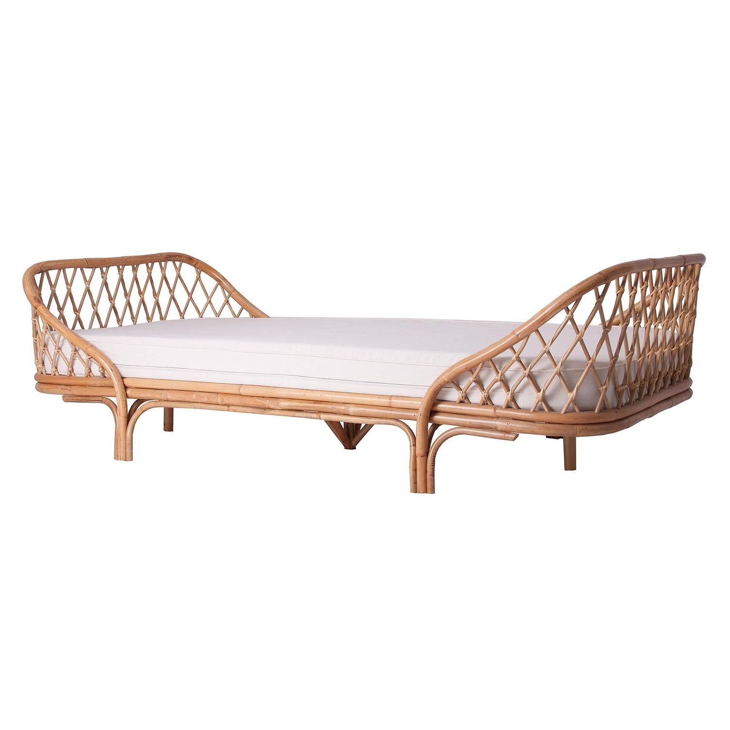 1960s design style rattan daybed frame with cushion seat.