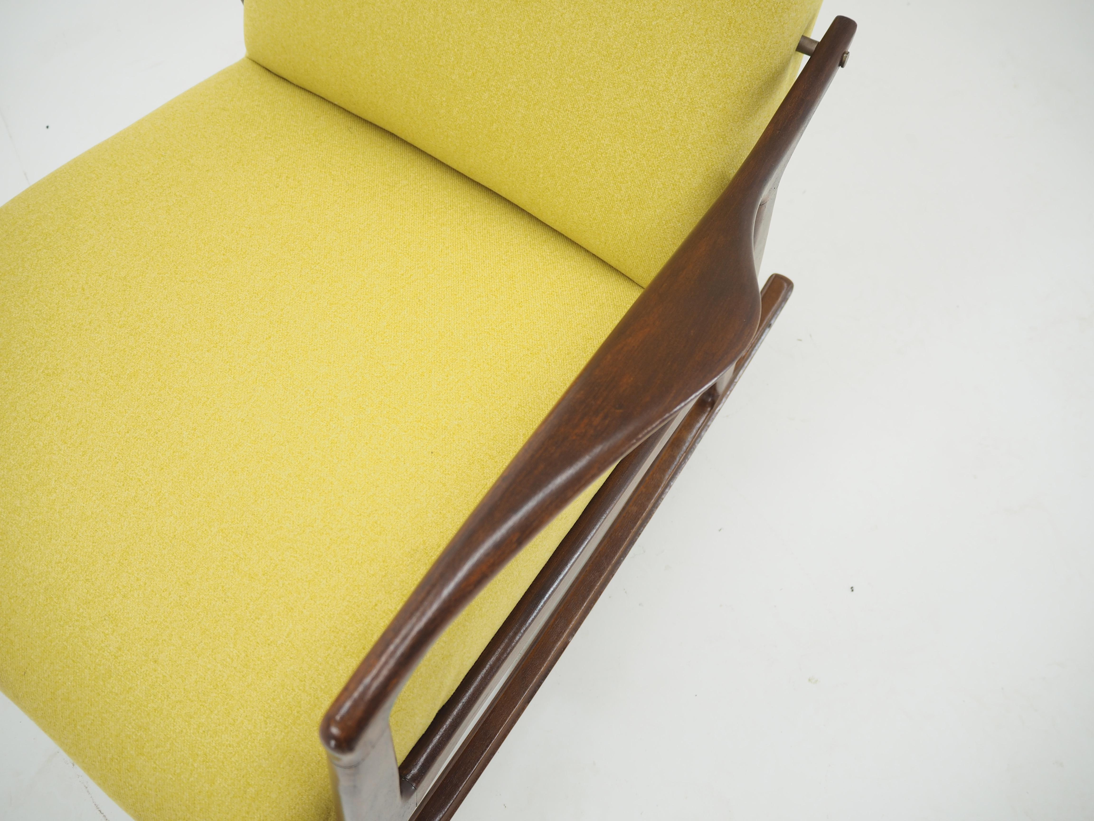 Fabric 1960s Stylish Beech Rocking Chair, Czechoslovakia