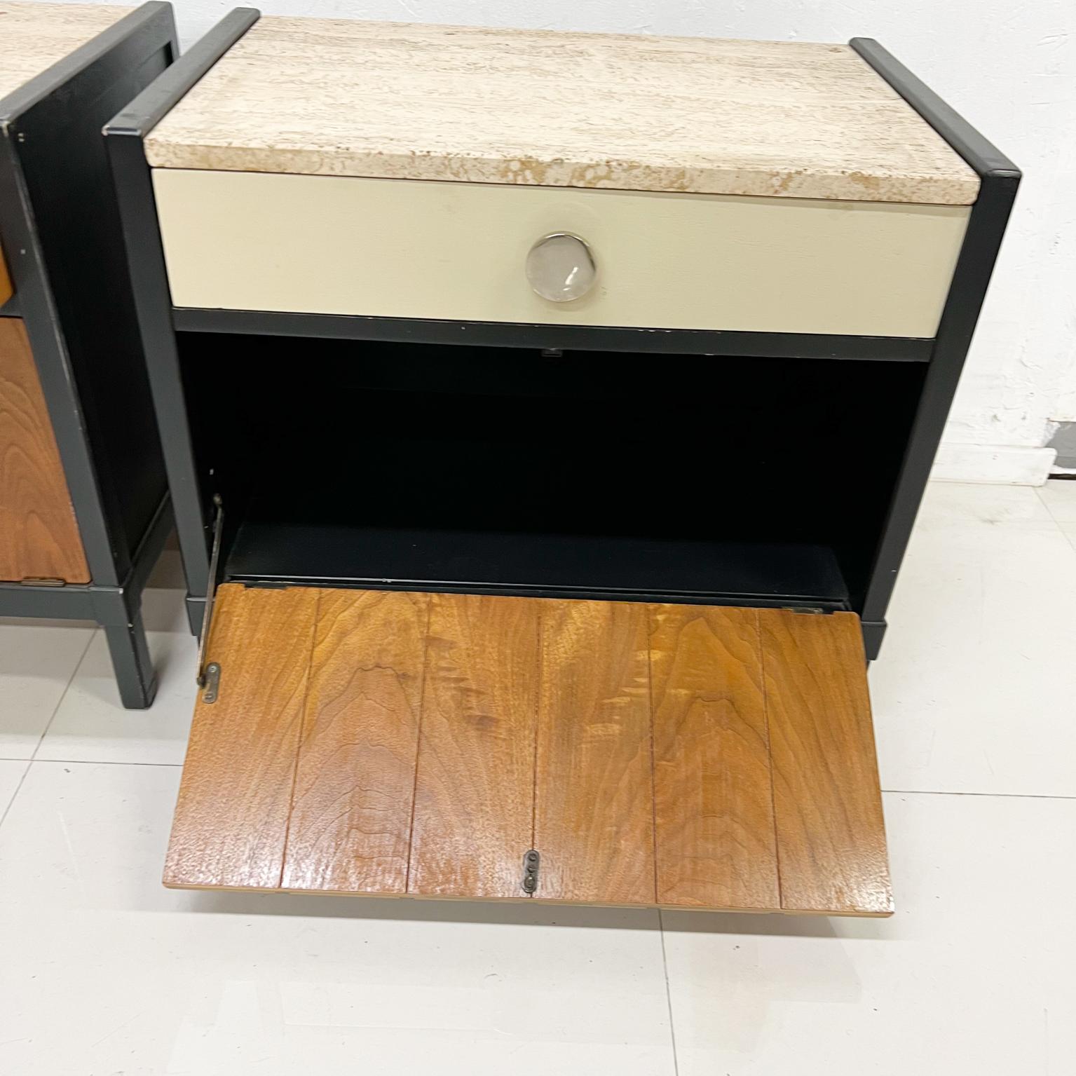 1960s Stylish Drexel Nightstands Two-Tone Travertine Wood Cabinet End Tables 6
