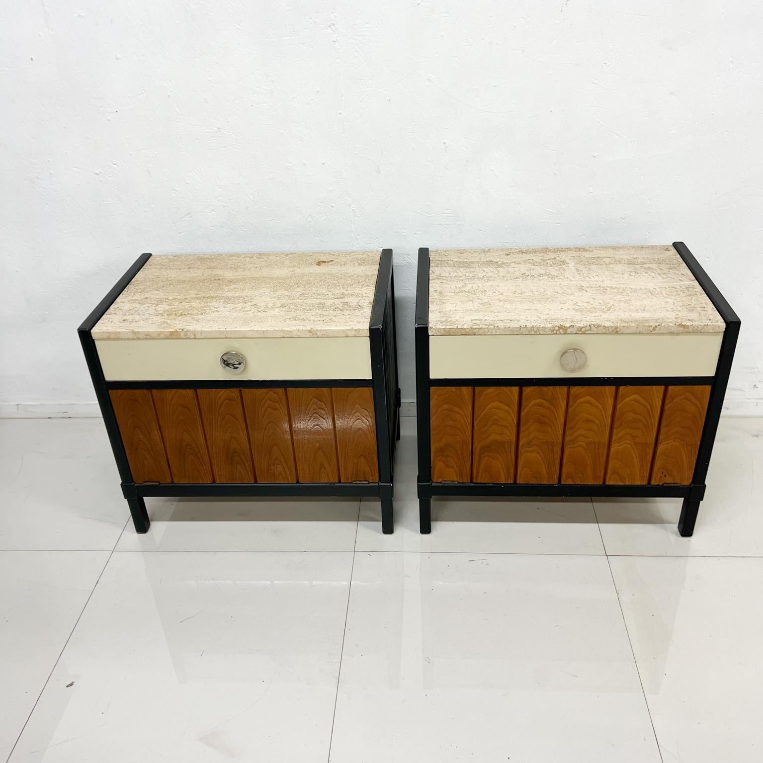 Mid-Century Modern 1960s Stylish Drexel Nightstands Two-Tone Travertine Wood Cabinet End Tables