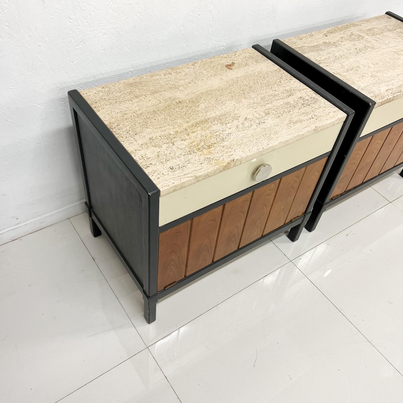 1960s Stylish Drexel Nightstands Two-Tone Travertine Wood Cabinet End Tables 2