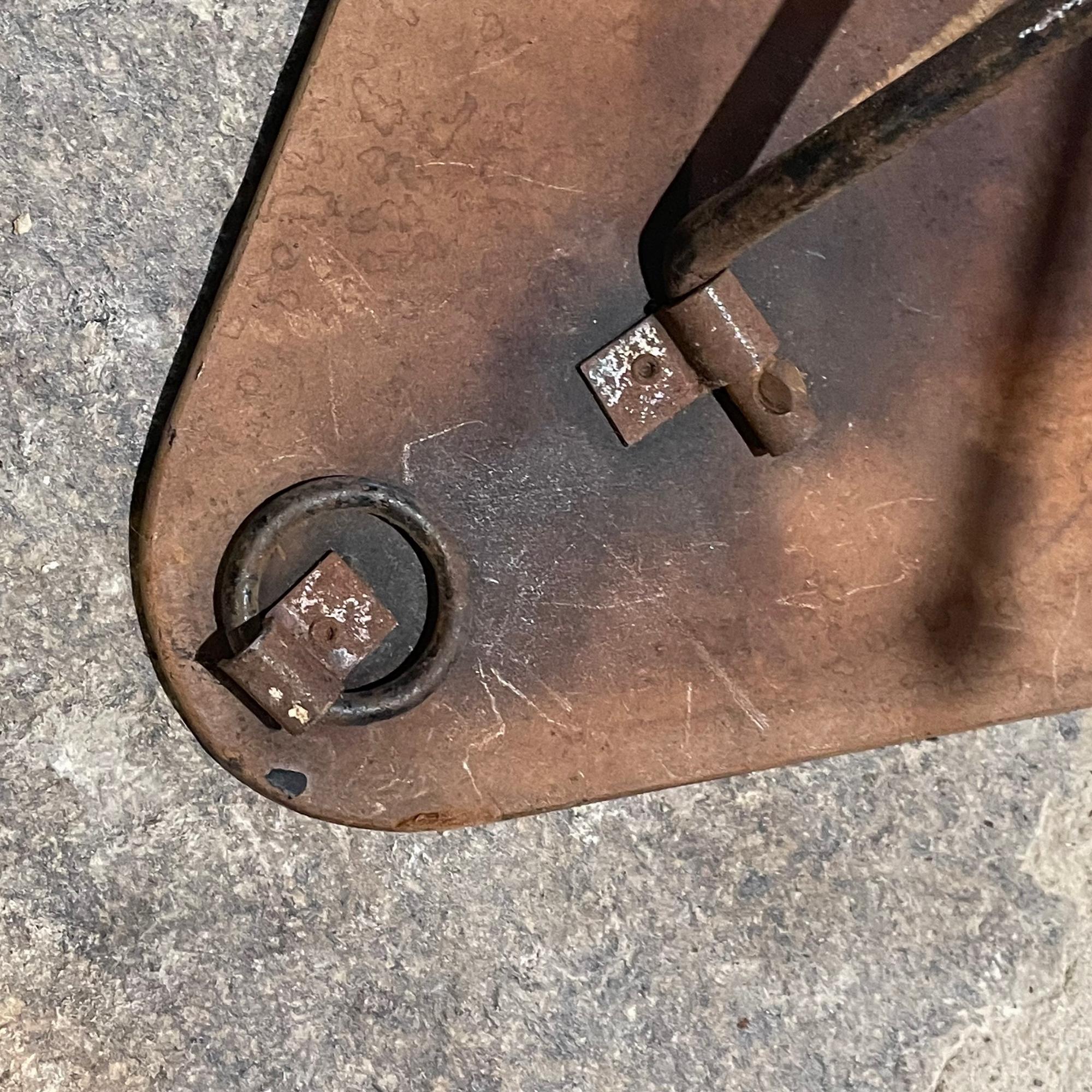 1960s Stylish Folding Tripod Side Table Twisted Iron & Faux Leather Triangle Top 3