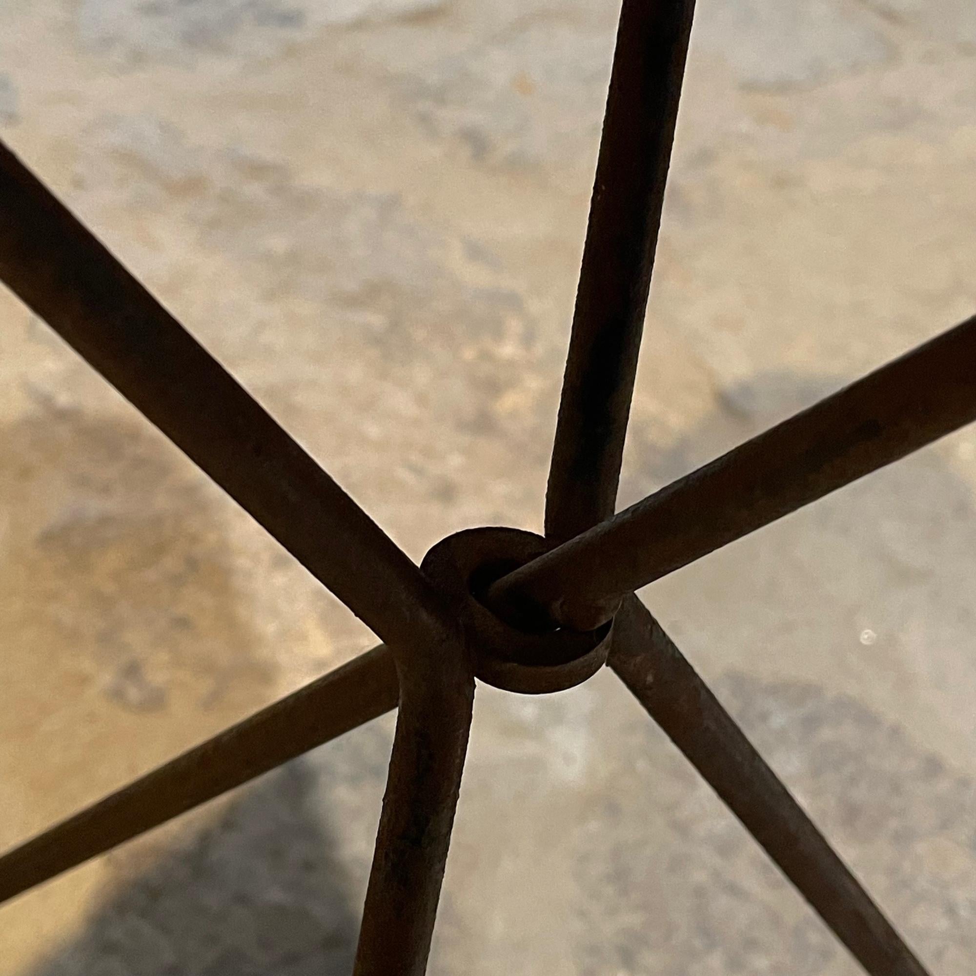 American 1960s Stylish Folding Tripod Side Table Twisted Iron & Faux Leather Triangle Top