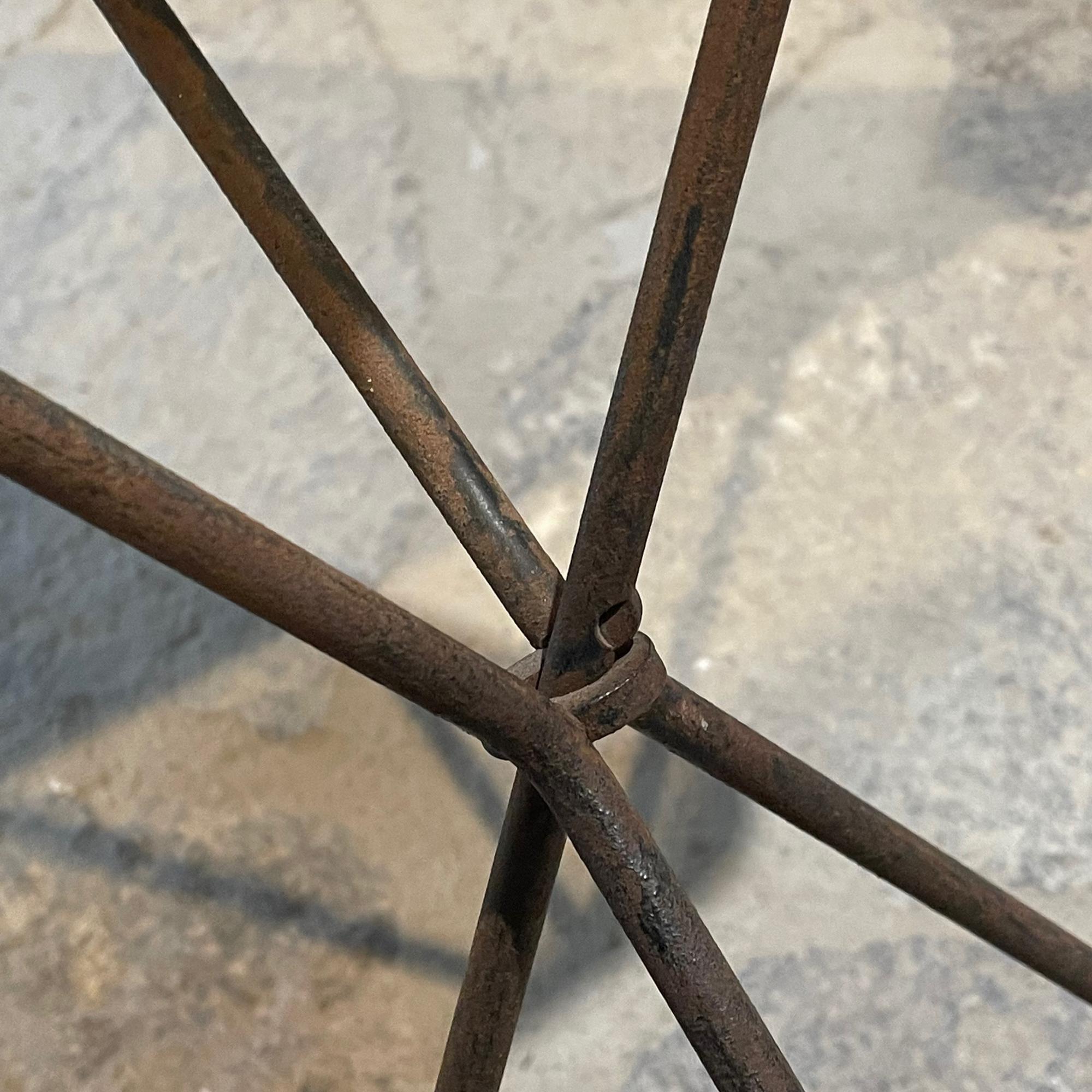1960s Stylish Folding Tripod Side Table Twisted Iron & Faux Leather Triangle Top 1