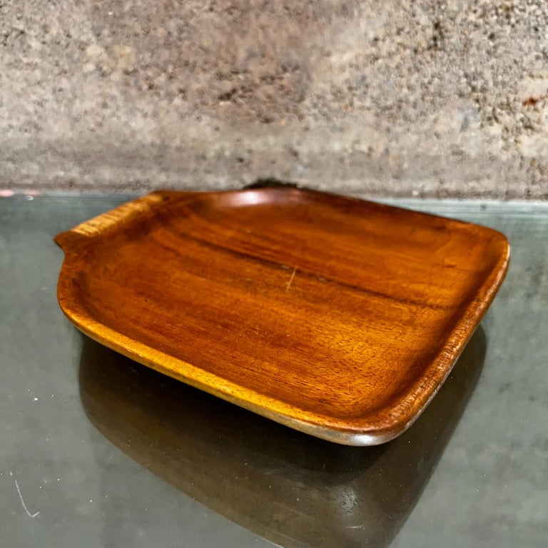 1960s Stylish Modern Teakwood Serving Tray with Cane Wrapped Handle For