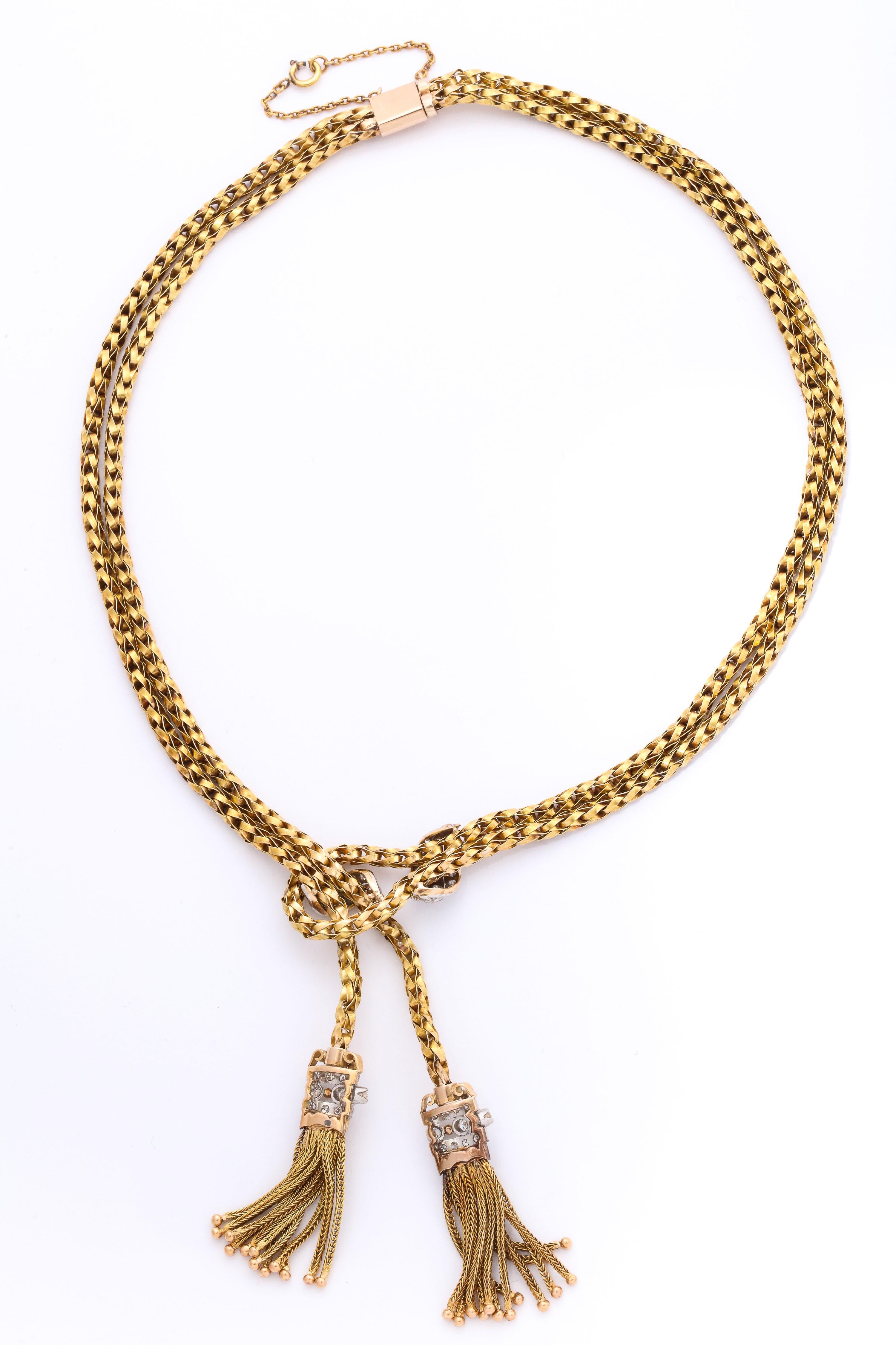 1960s Stylish Tassel Bracelet Braided Gold With Diamonds 4