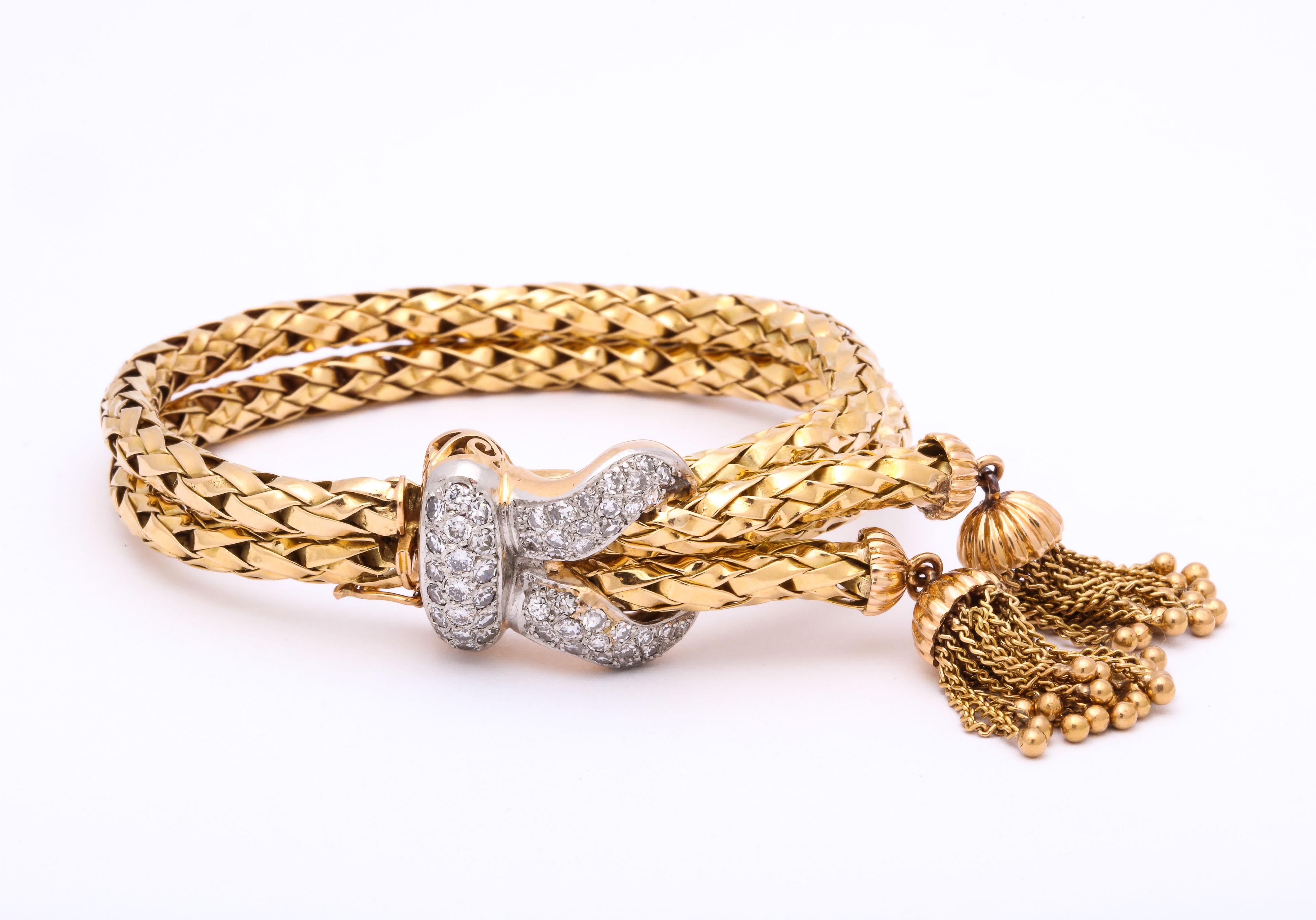 1960s Stylish Tassel Bracelet Braided Gold With Diamonds 5