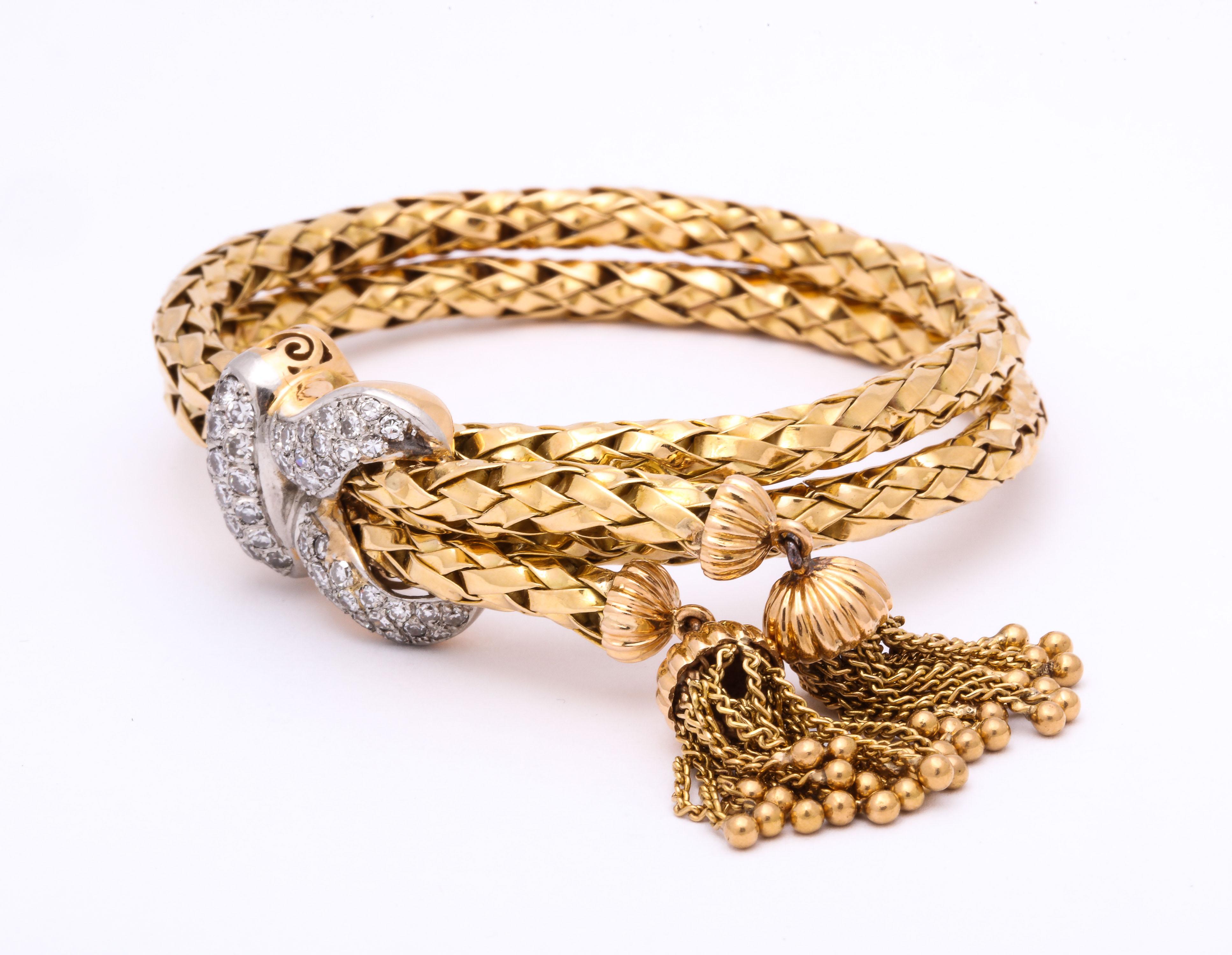 1960s Stylish Tassel Bracelet Braided Gold With Diamonds 6