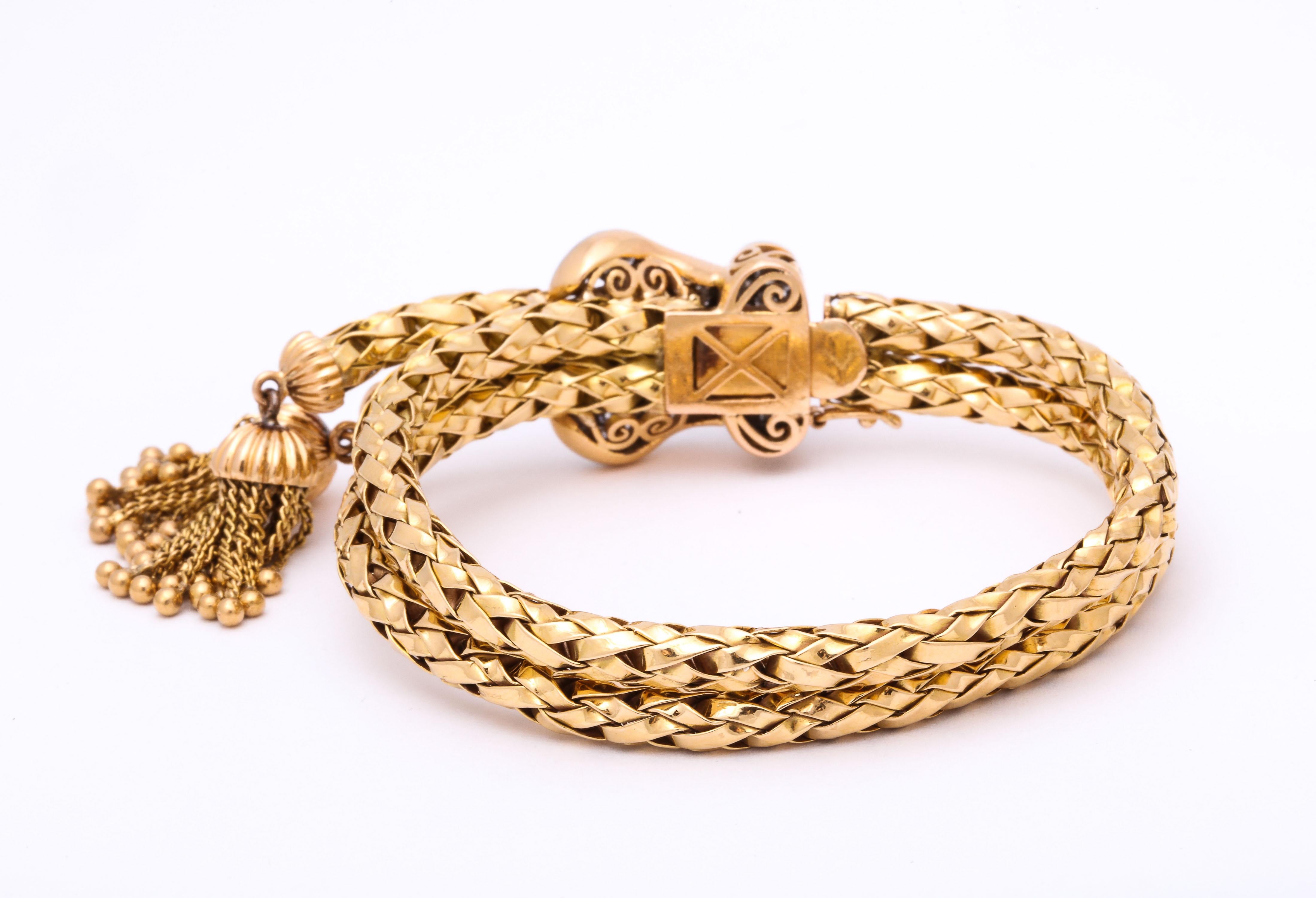 1960s Stylish Tassel Bracelet Braided Gold With Diamonds 7
