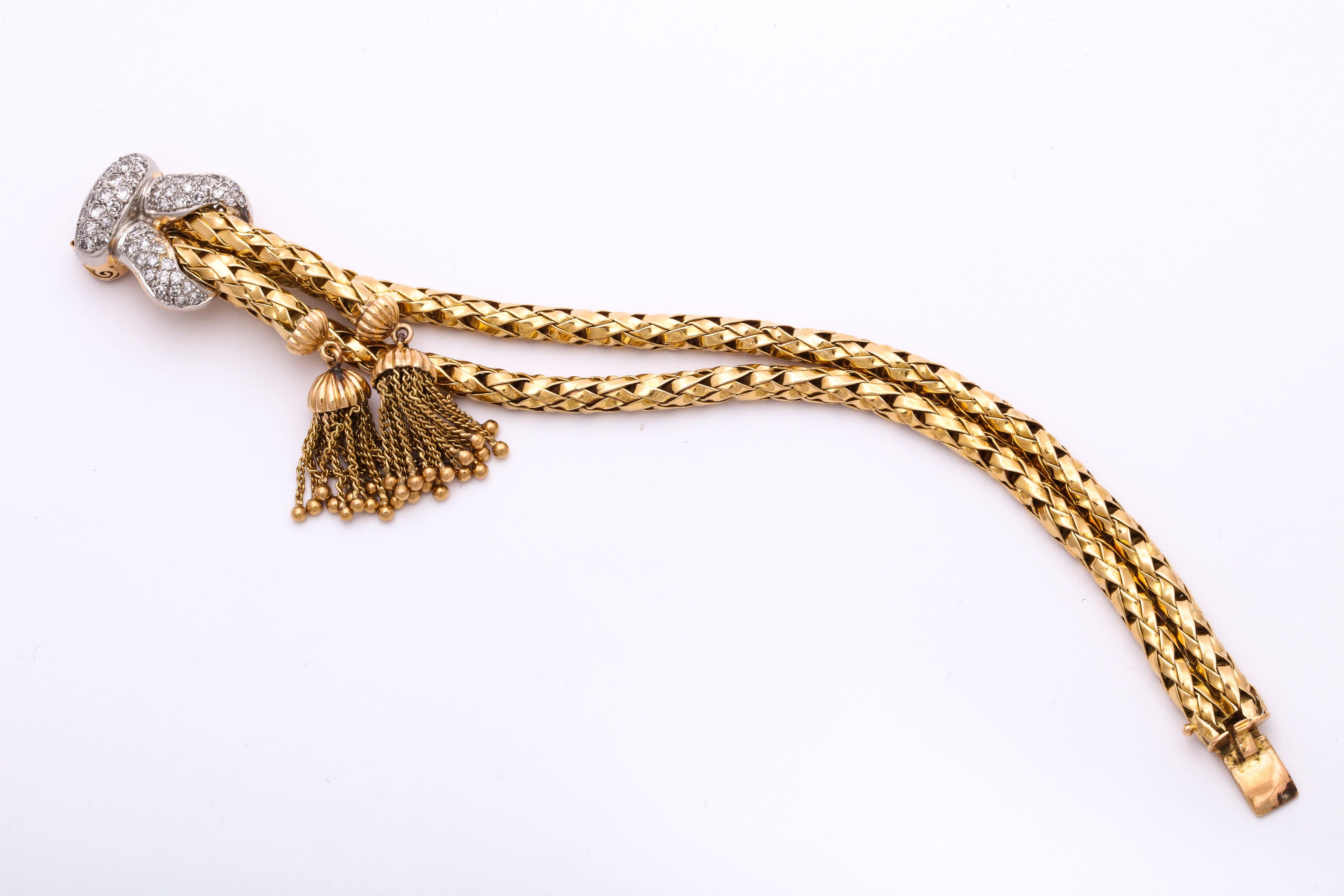 1960s Stylish Tassel Bracelet Braided Gold With Diamonds 9