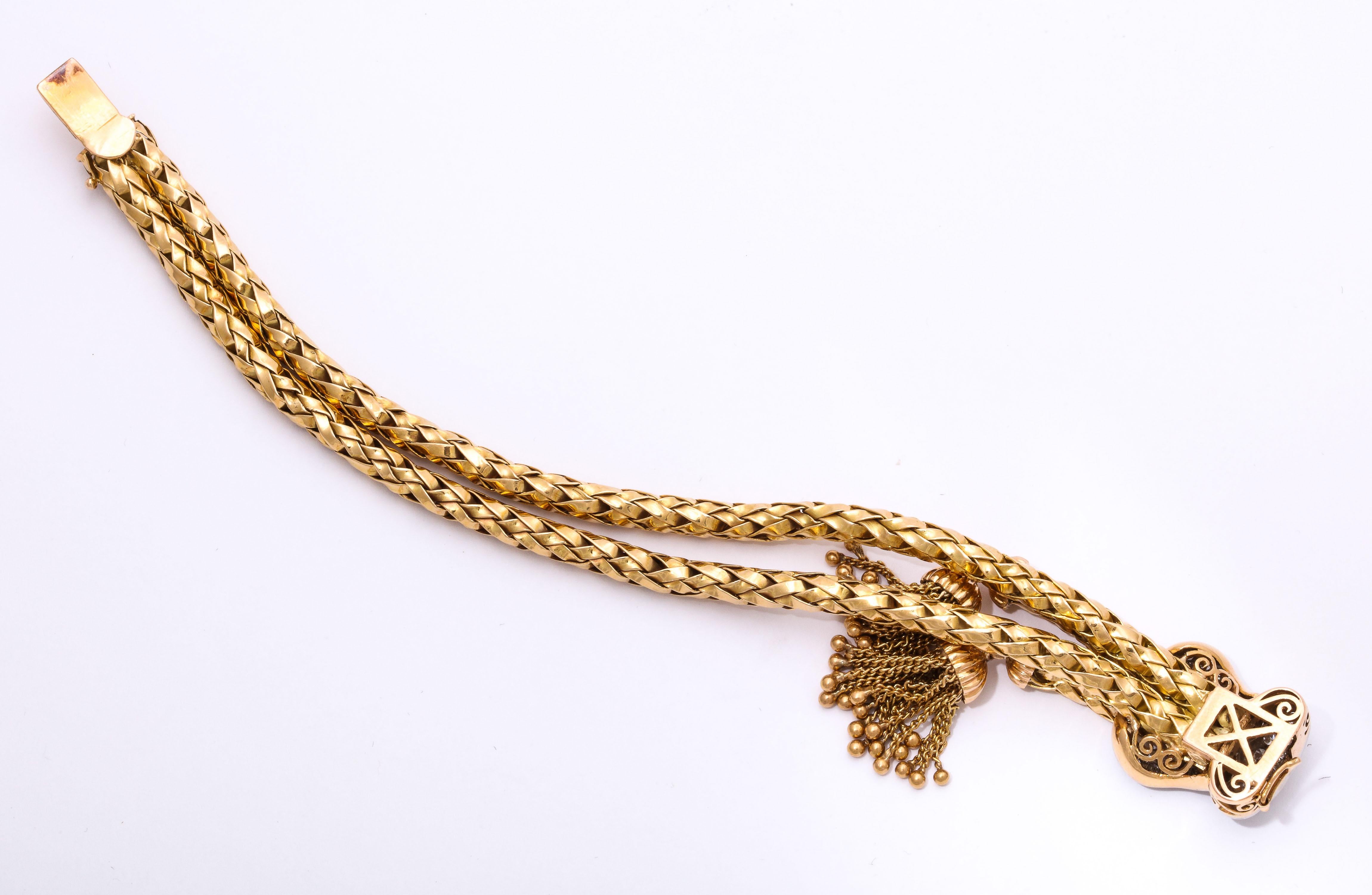 1960s Stylish Tassel Bracelet Braided Gold With Diamonds 10