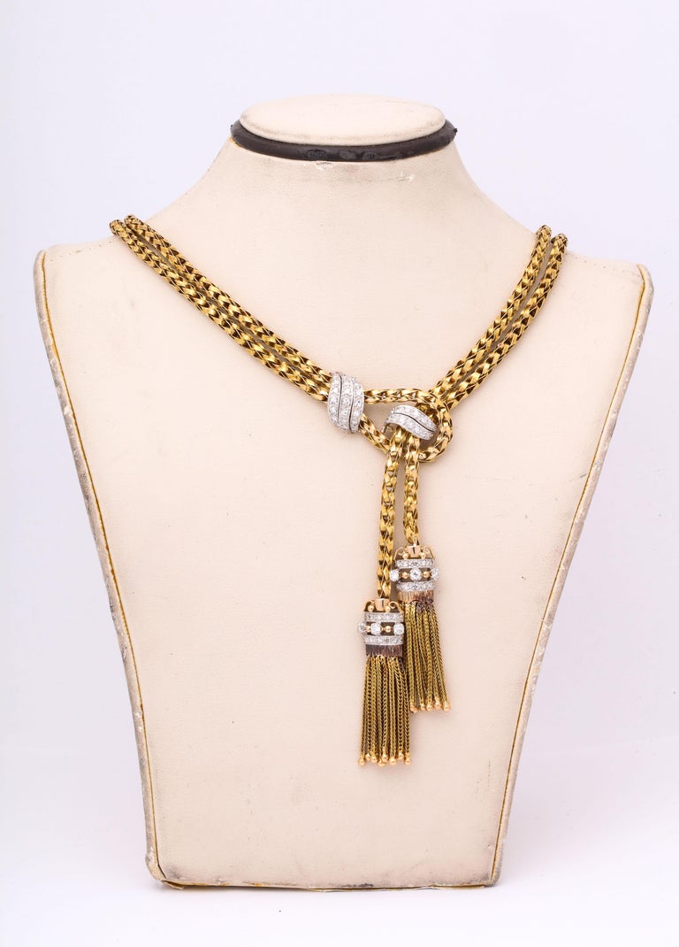 1960s Stylish Tassel Bracelet Braided Gold With Diamonds at 1stDibs