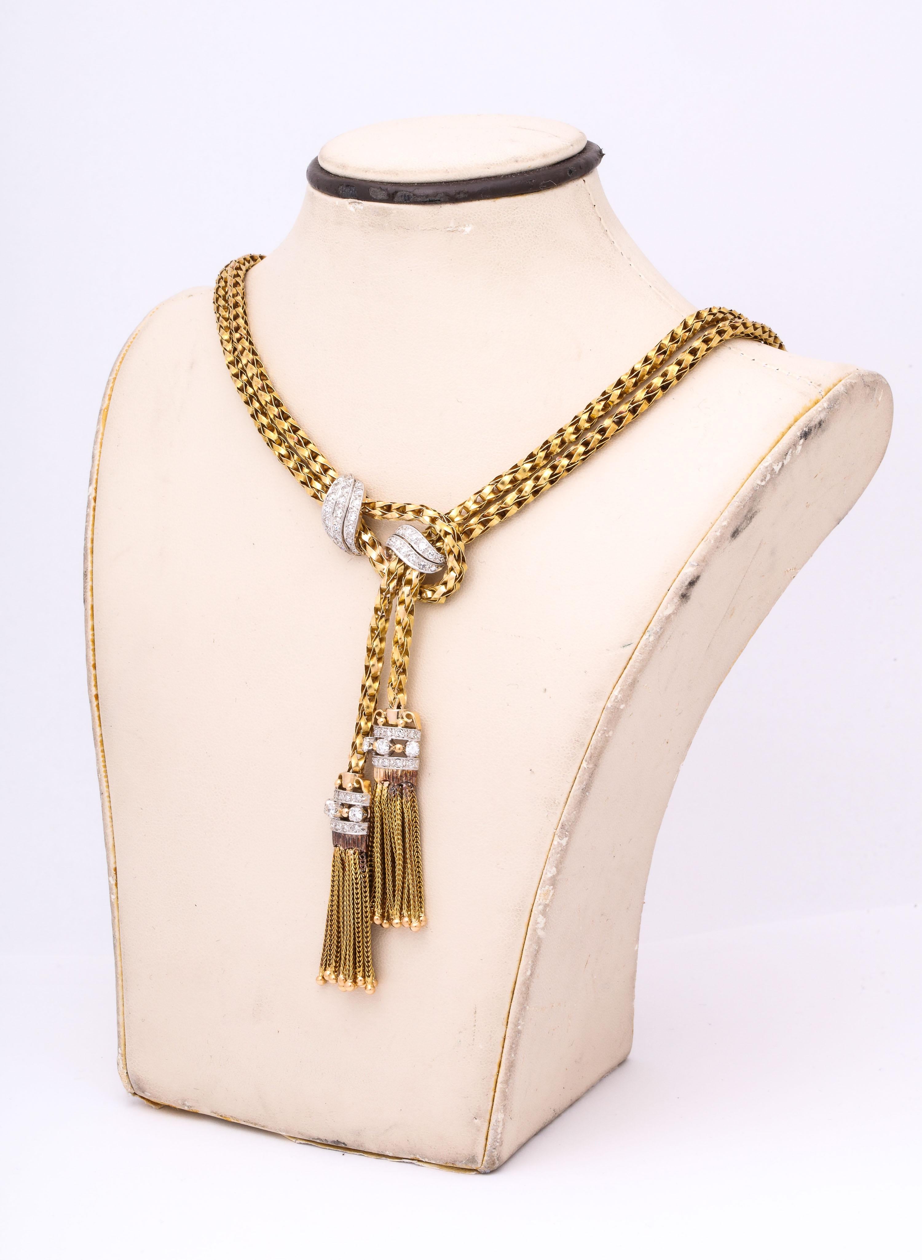 Round Cut 1960s Stylish Tassel Bracelet Braided Gold With Diamonds