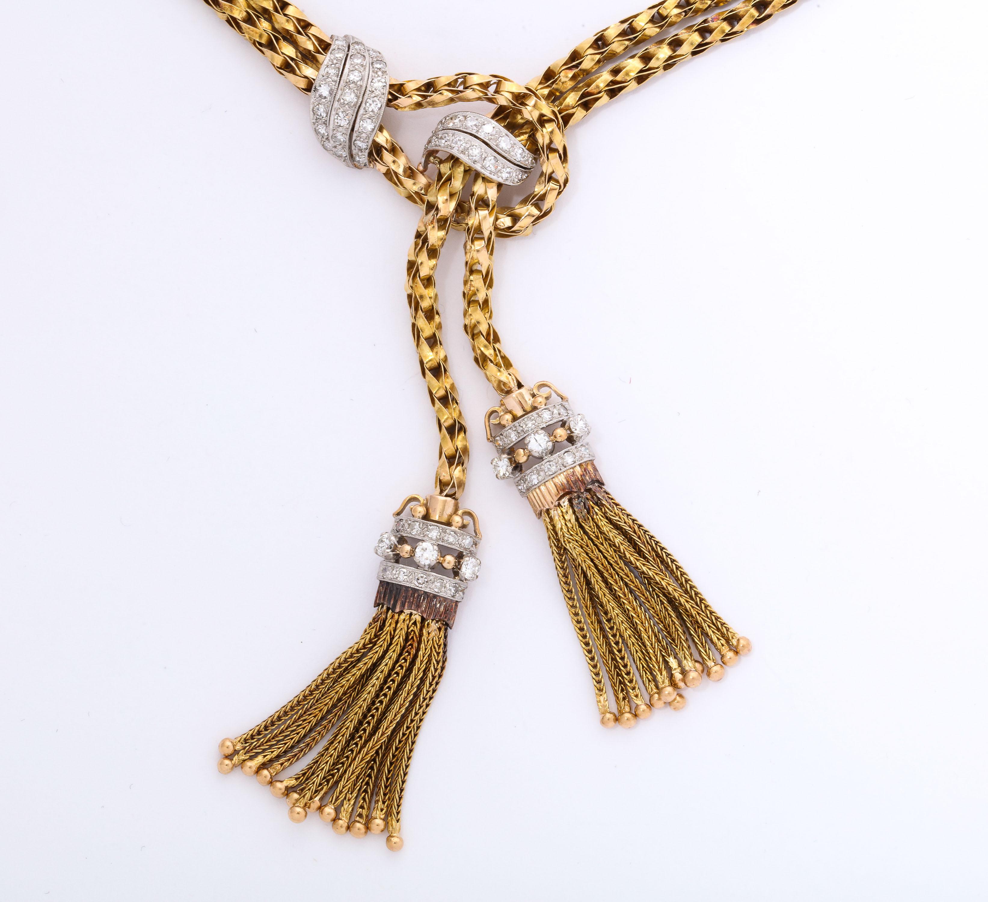 Women's 1960s Stylish Tassel Bracelet Braided Gold With Diamonds