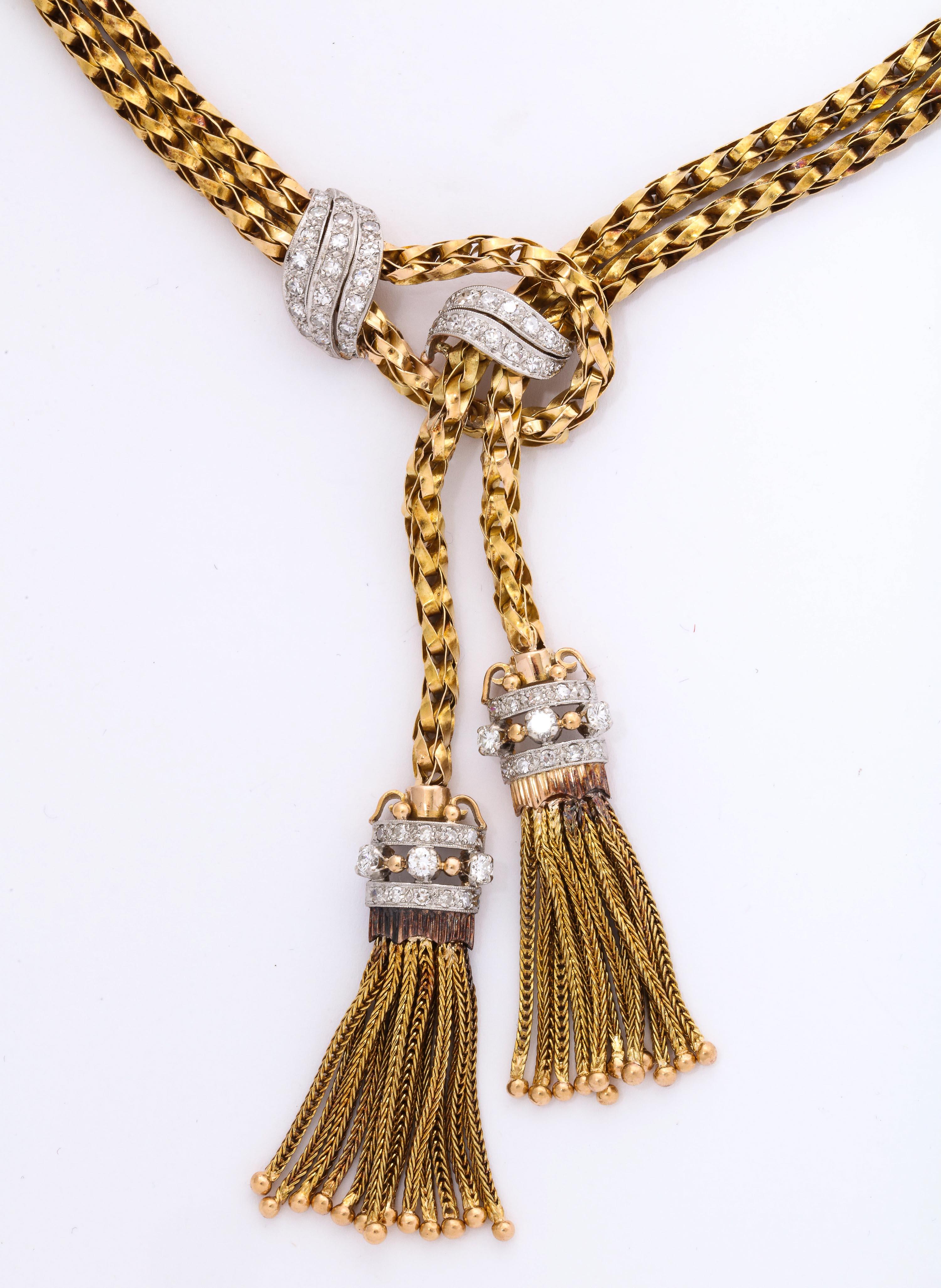 1960s Stylish Tassel Bracelet Braided Gold With Diamonds 1