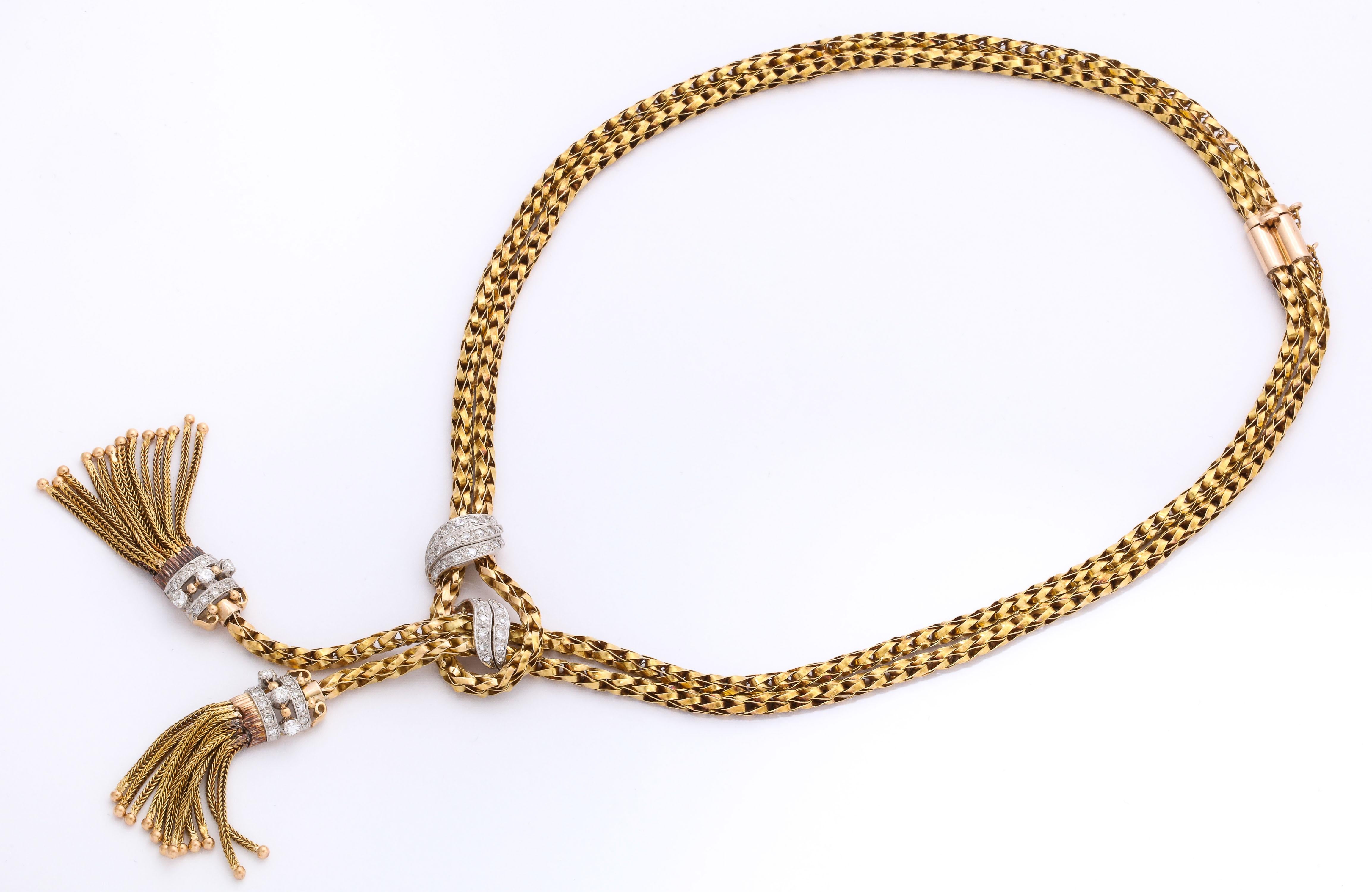 1960s Stylish Tassel Bracelet Braided Gold With Diamonds 2
