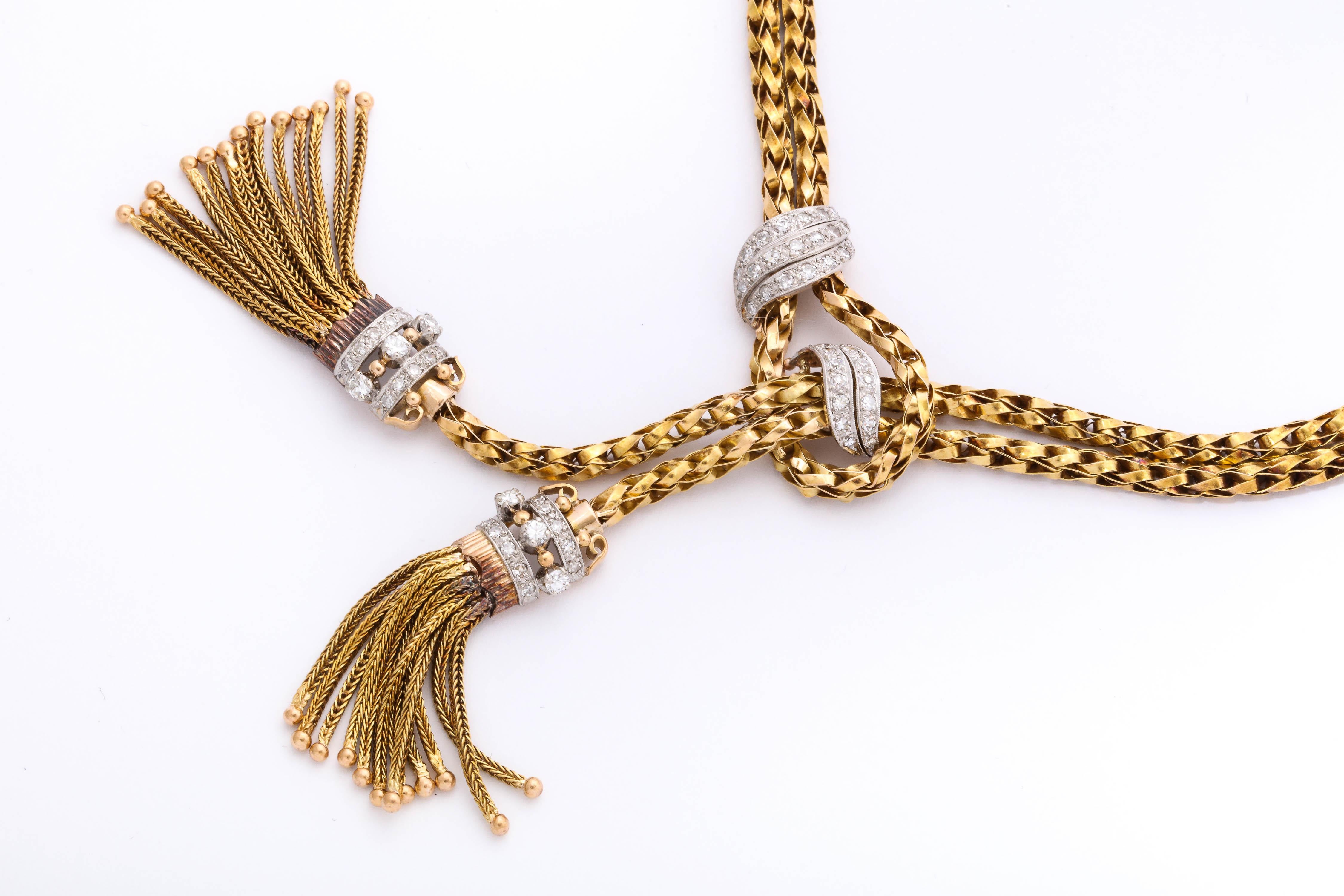 1960s Stylish Tassel Bracelet Braided Gold With Diamonds 3