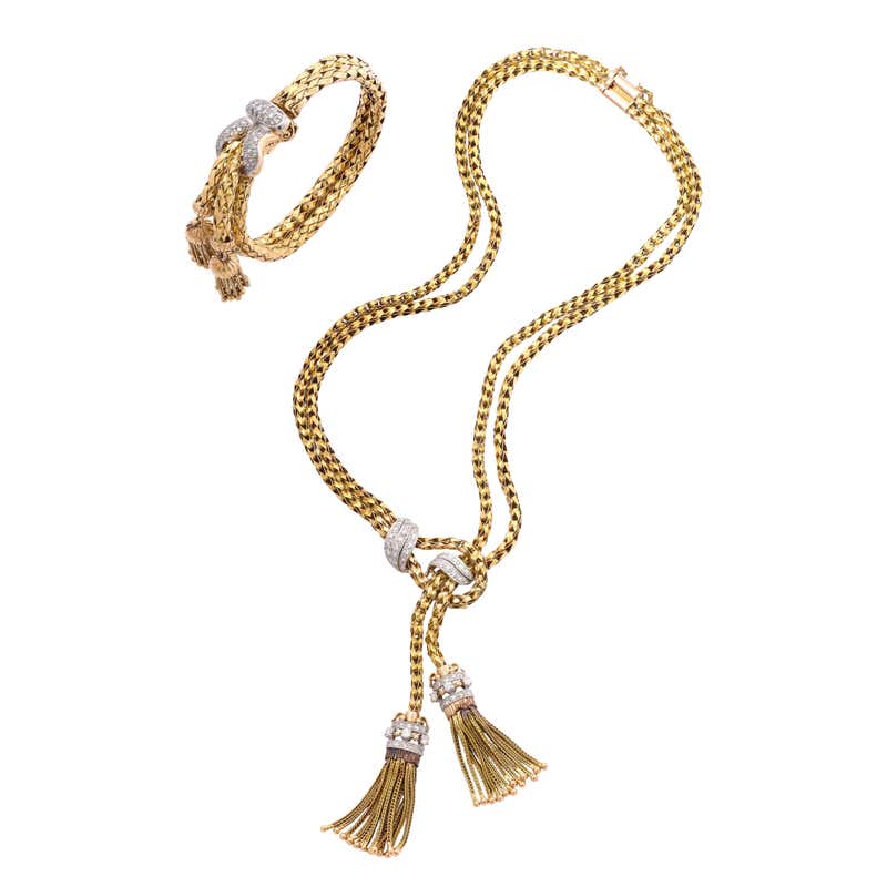 1960s Stylish Tassel Bracelet Braided Gold With Diamonds at 1stDibs ...