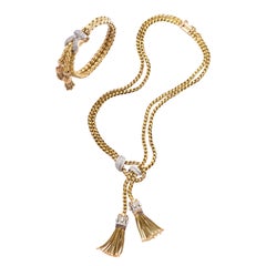 1960s Stylish Tassel Bracelet Braided Gold With Diamonds