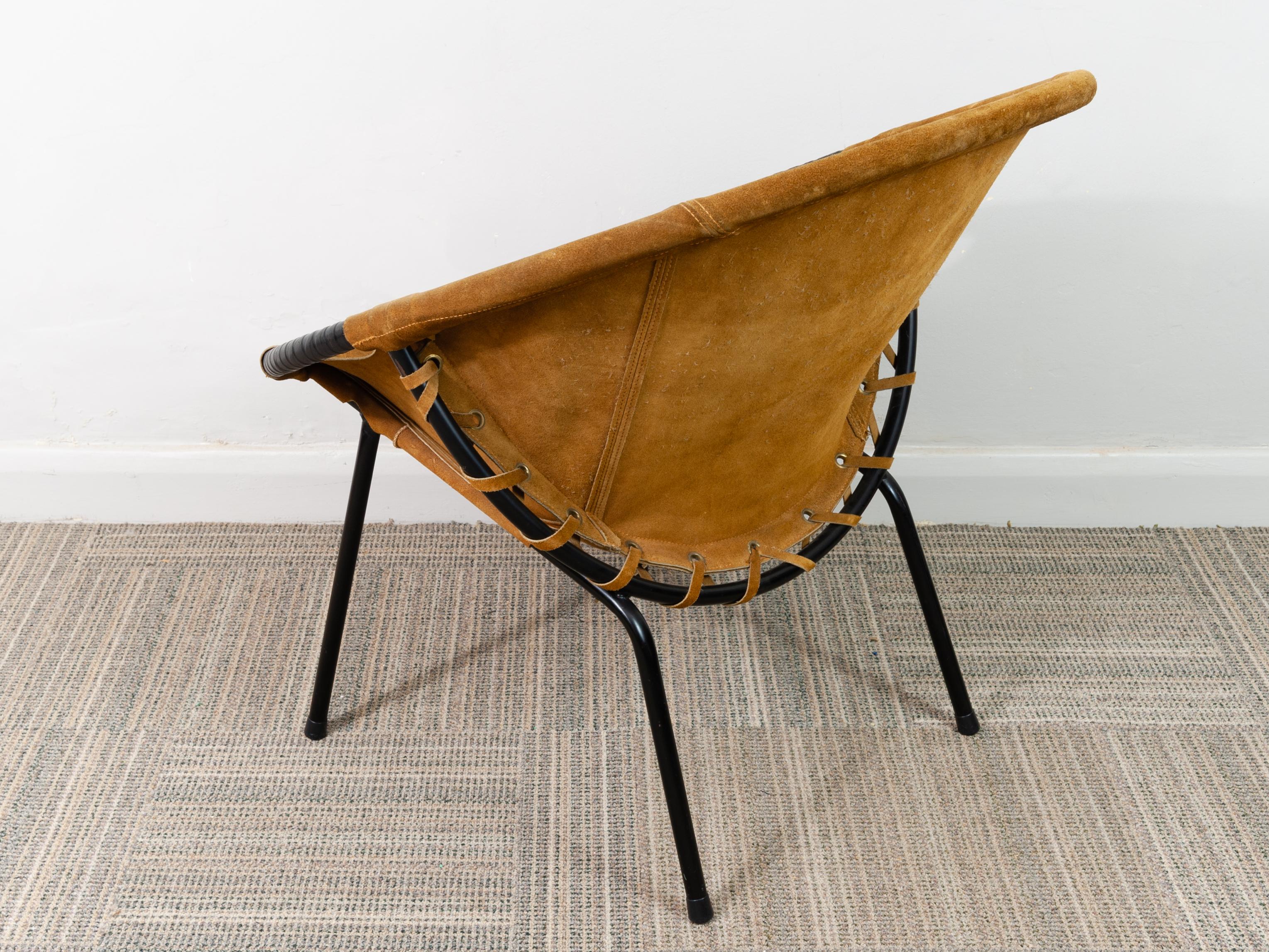 Mid-Century Modern 1960s Suede Circle Balloon Chair by Lusch Erzeugnis for Lusch & Co.