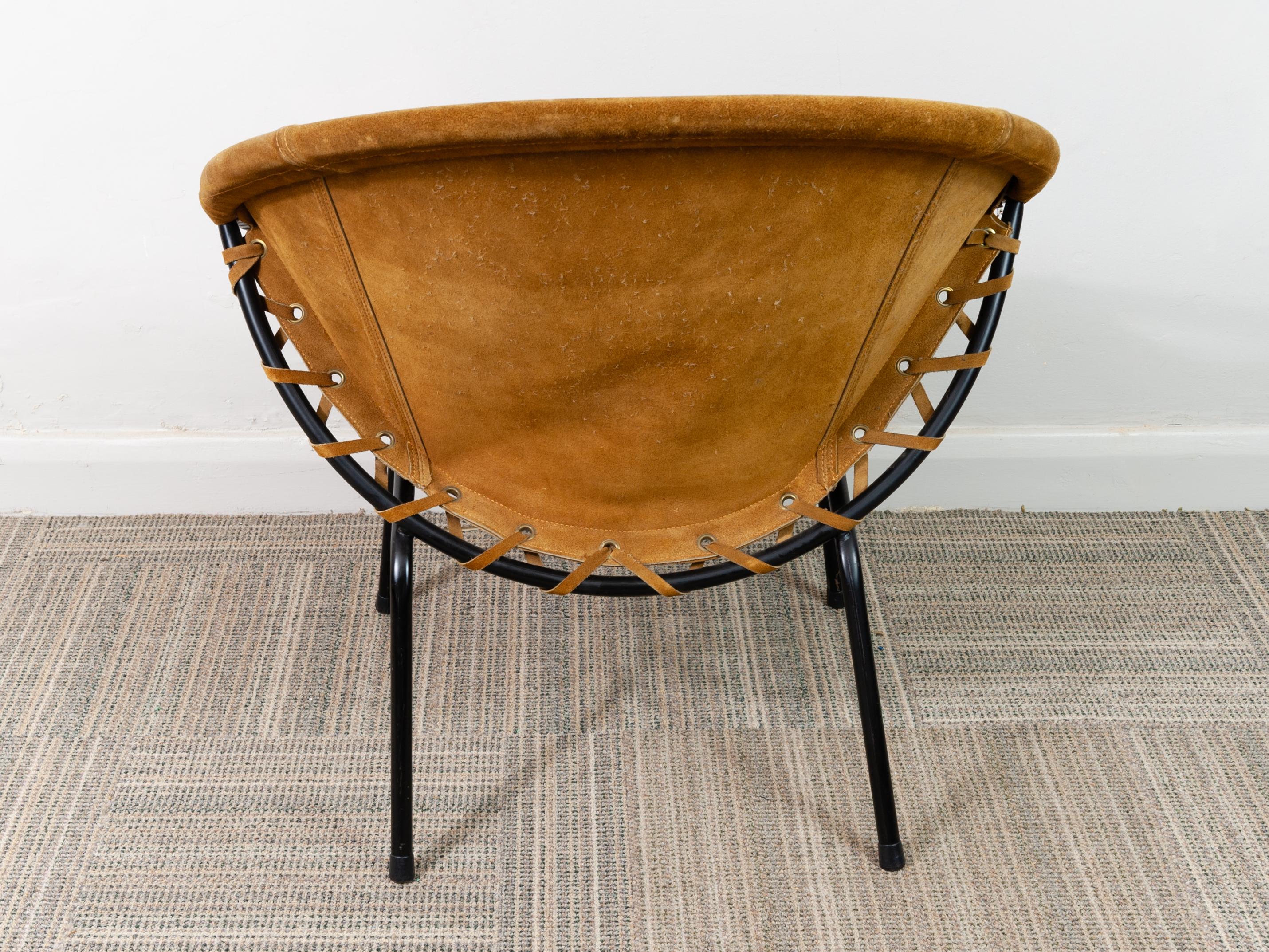 1960s Suede Circle Balloon Chair von Lusch Erzeugnis für Lusch & Co. (Emailliert)
