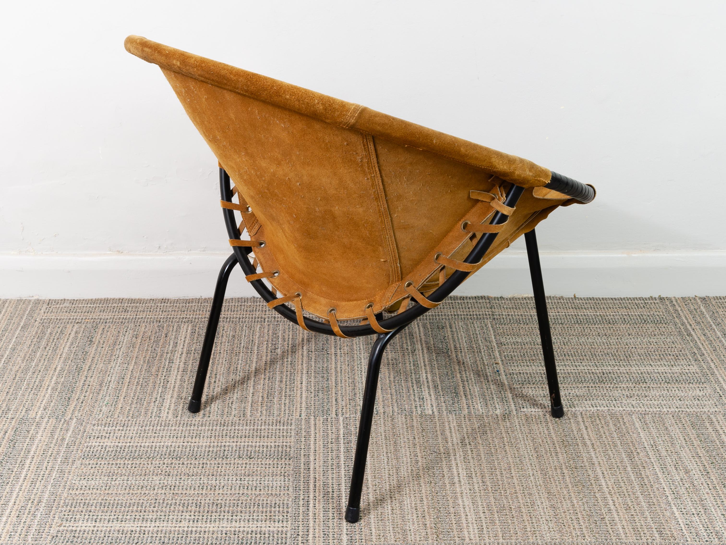 Enameled 1960s Suede Circle Balloon Chair by Lusch Erzeugnis for Lusch & Co.