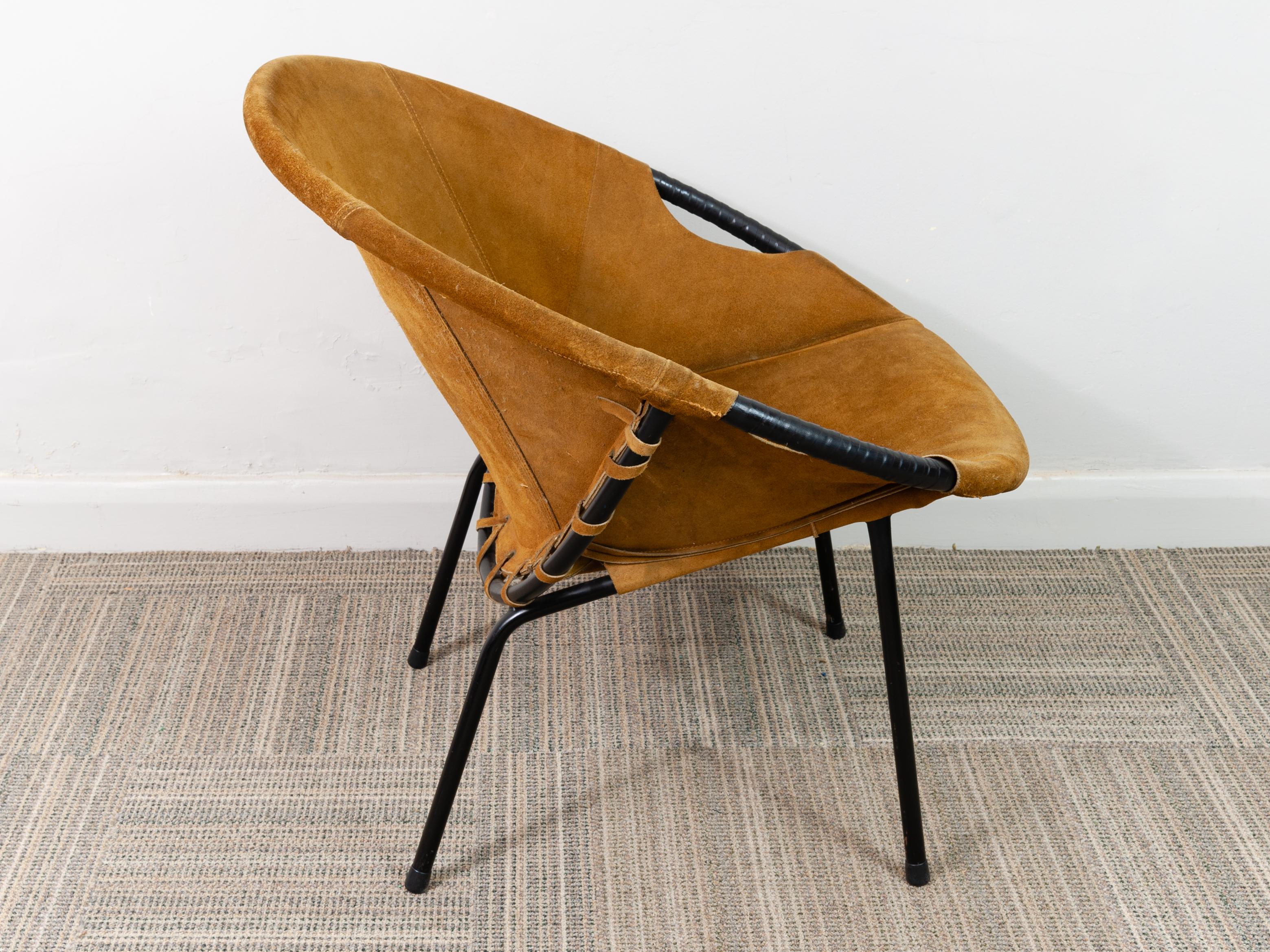1960s Suede Circle Balloon Chair by Lusch Erzeugnis for Lusch & Co. In Good Condition In London, GB