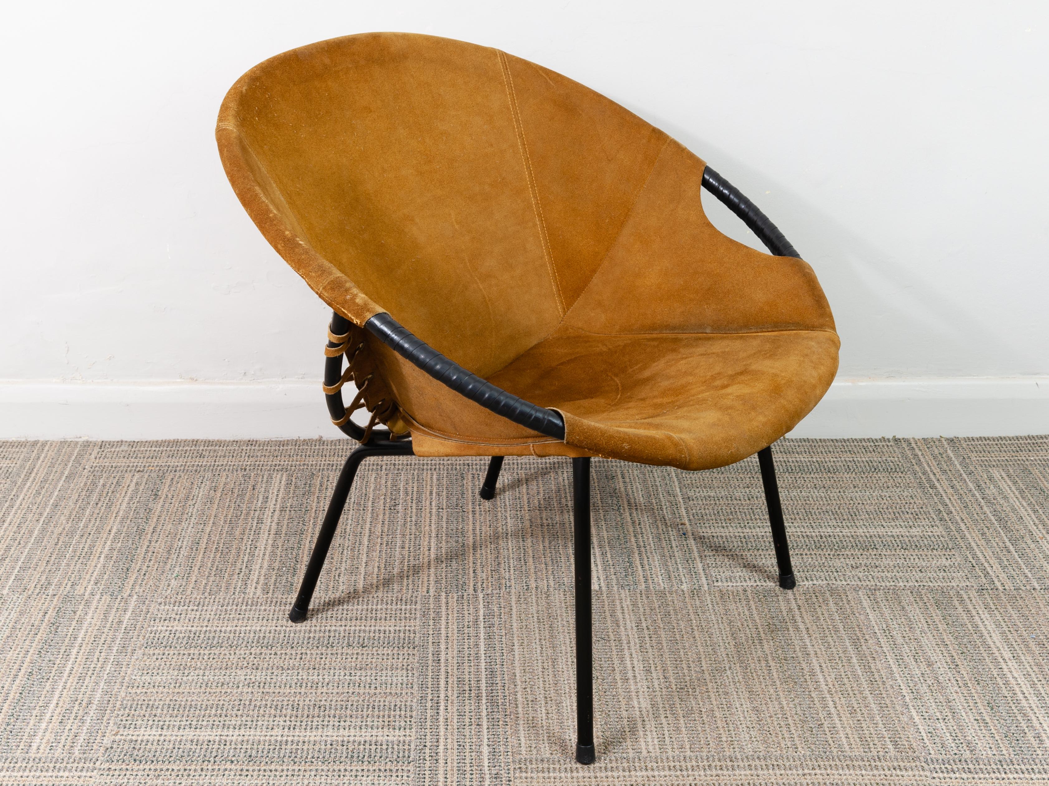 20th Century 1960s Suede Circle Balloon Chair by Lusch Erzeugnis for Lusch & Co.